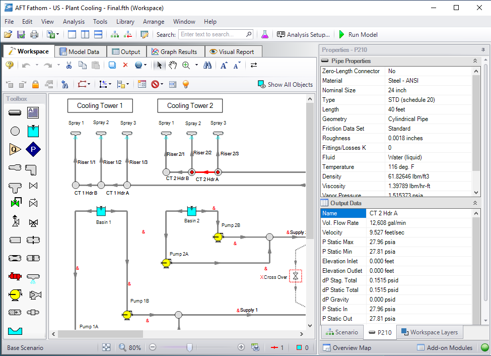 Viewing Pipe Properties and Output Data from the Quick Access Panel.